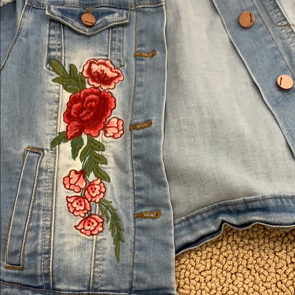 Denim Jacket with Flower Embroidery - Picture 4 of 4